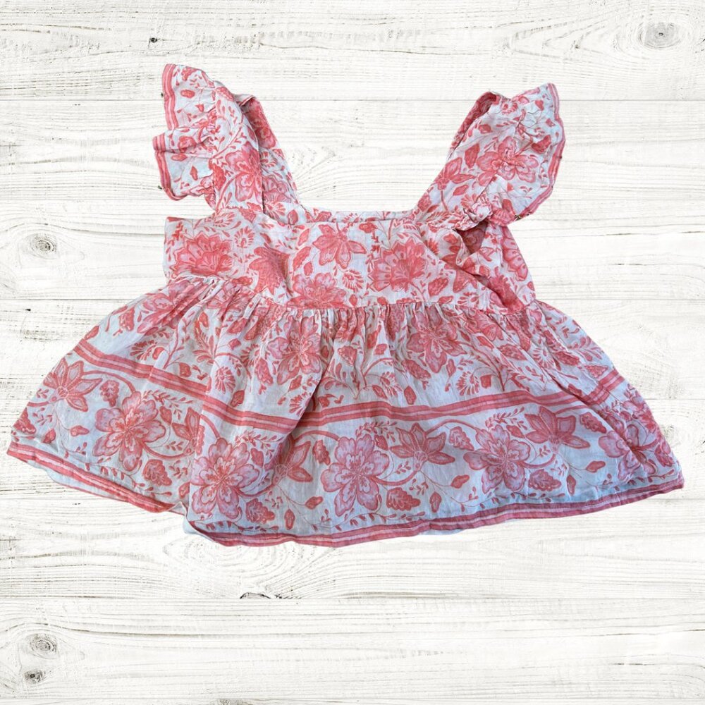 Bell Ruffle Pink Print Peplum/Babydoll Top - Picture 2 of 3